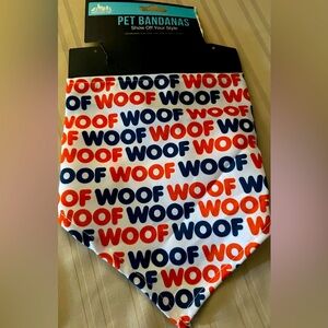 NWT Pawsitively fun handkerchief in blue and orange colors with “Woof” on it.